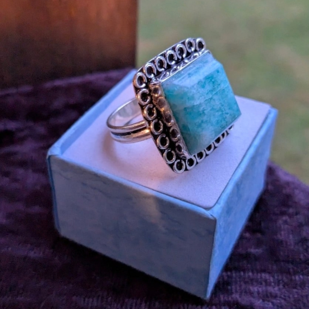Handcrafted Square Amazonite Ring (8) - Picture 11 of 12